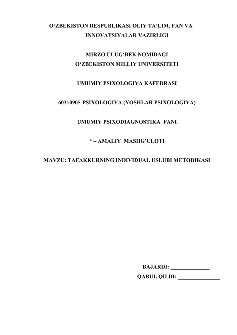 TAFAKKURNING INDIVIDUAL USLUBI METODIKASI 1