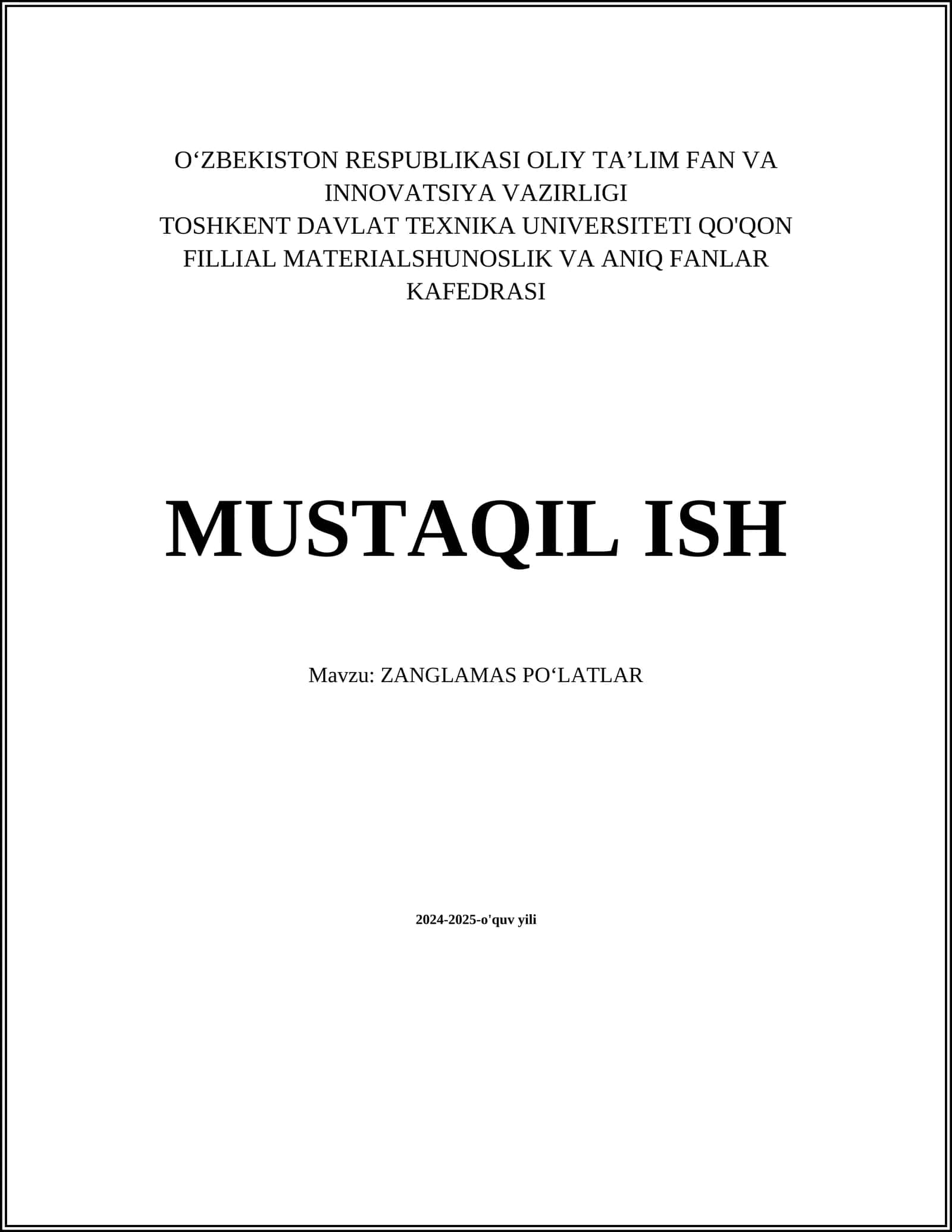 ZANGLAMAS PO‘LATLAR 1