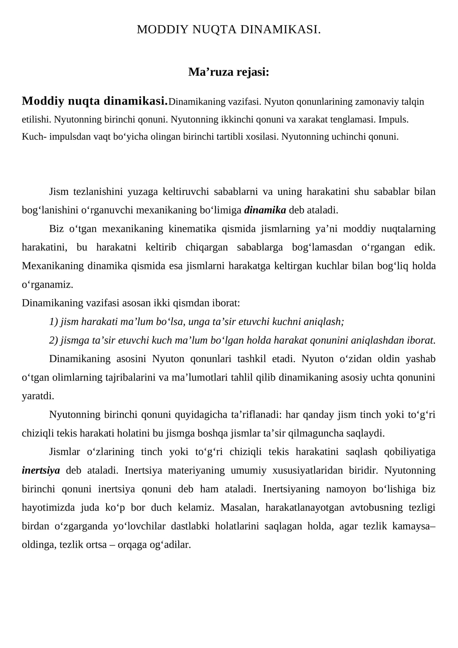 Moddiy nuqta dinamikasi 1