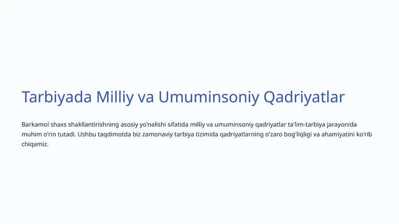 Tarbiyada Milliy va Umuminsoniy Qadriyatlar 1