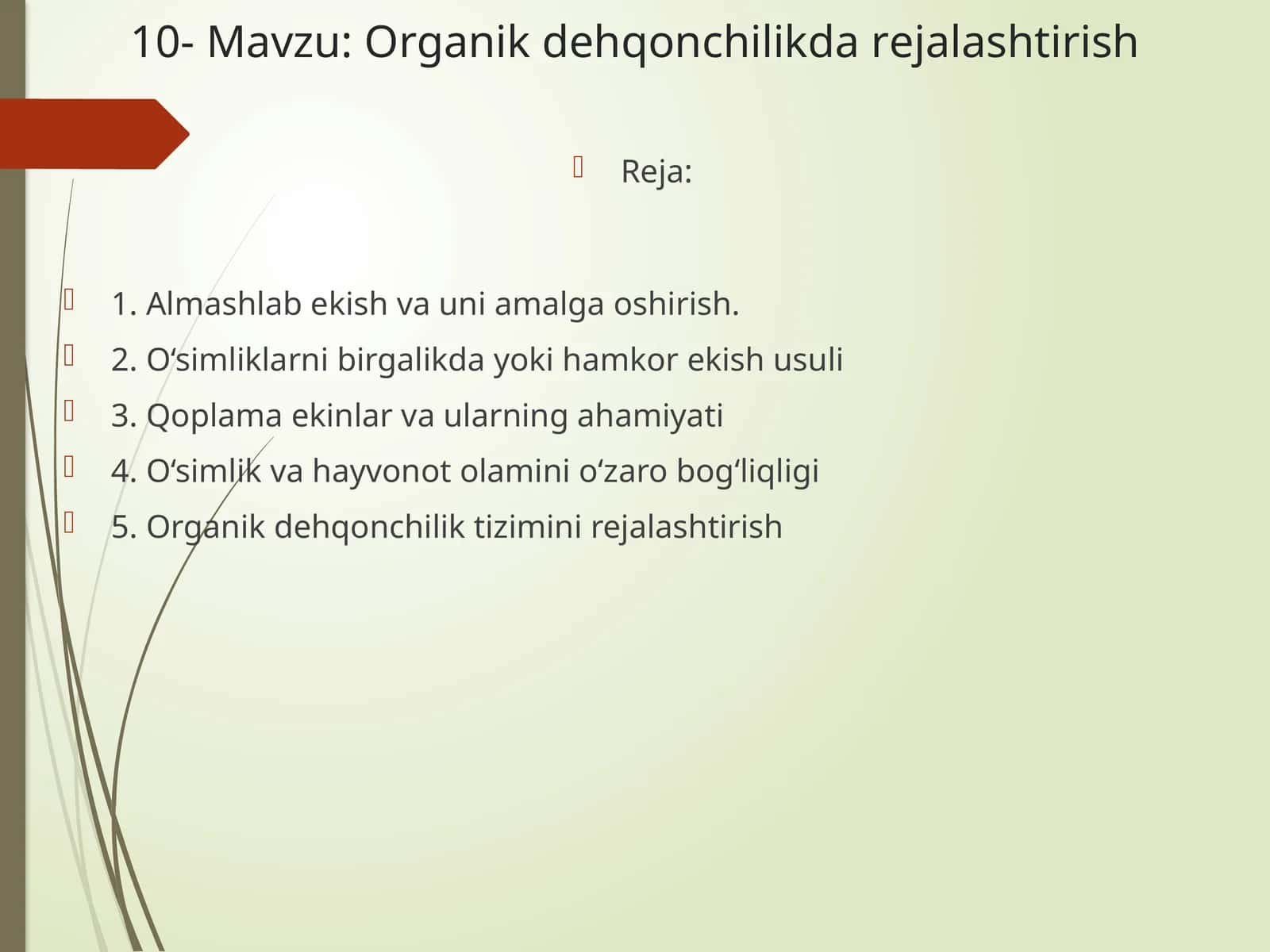Organik dehqonchilikda rejallashtirish 1