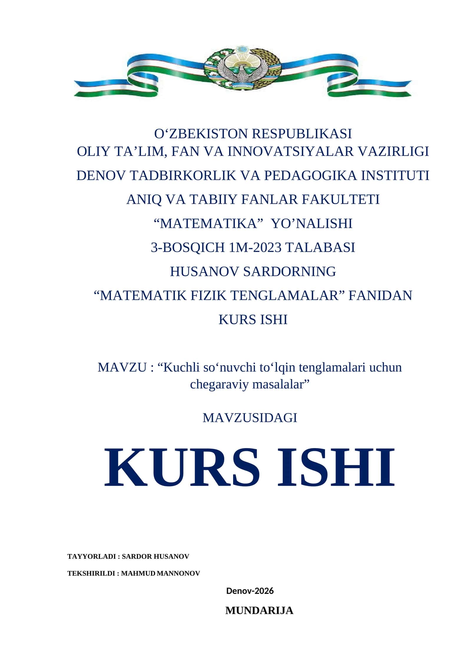 KUCHLI SONUVCHI TO'LQIN TENGLAMALARI UCHUN MASALALAR 1