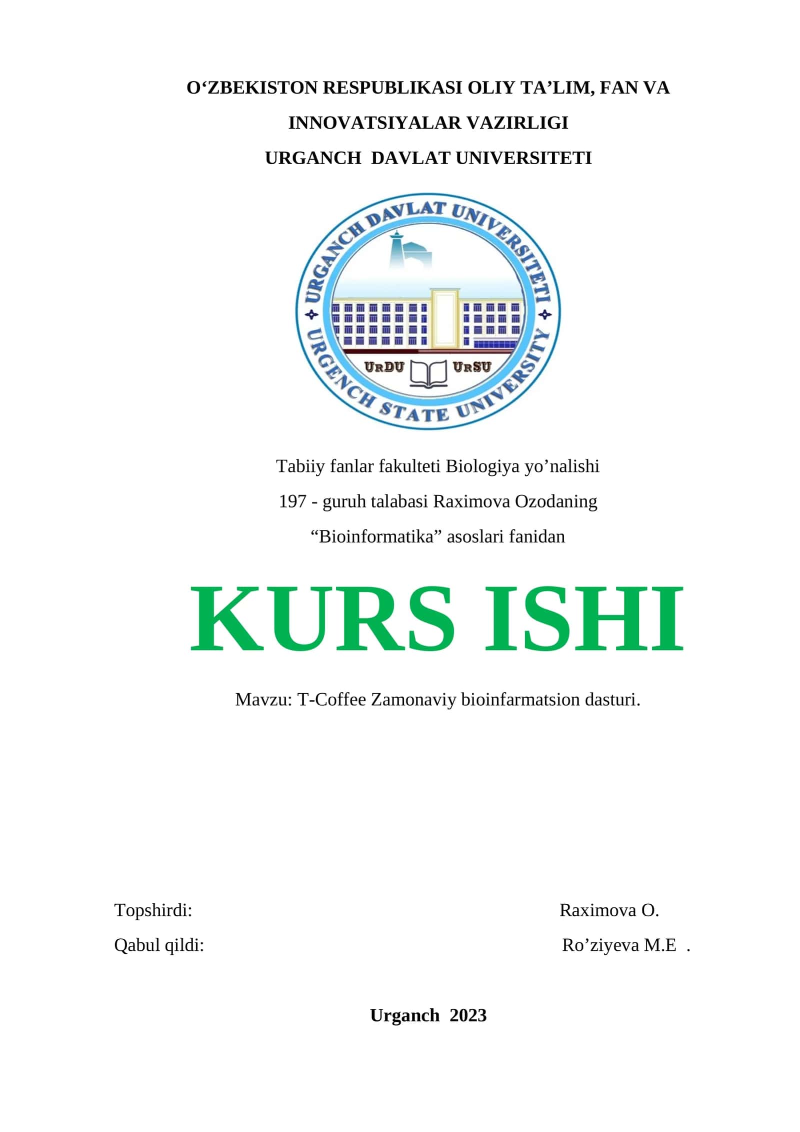 Bioinformatika Kurs 1