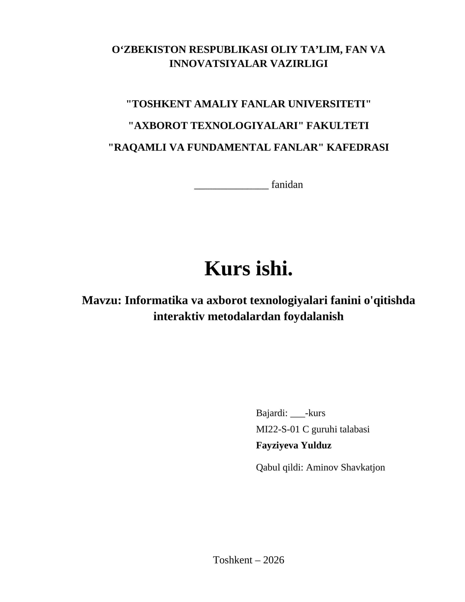 Informatika va axborot texnologiyalari fanini o'qitishda interaktiv metodalardan foydalanish 1