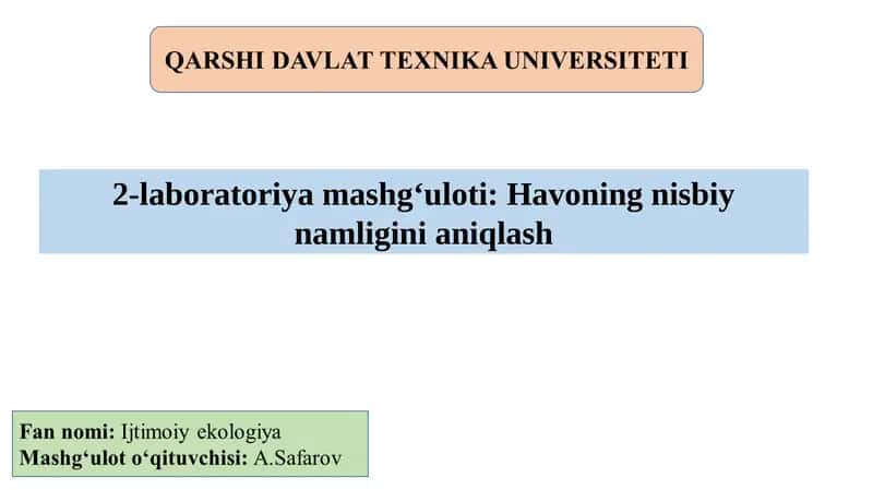 Havoning nisbi yanamligini aniqlash 1