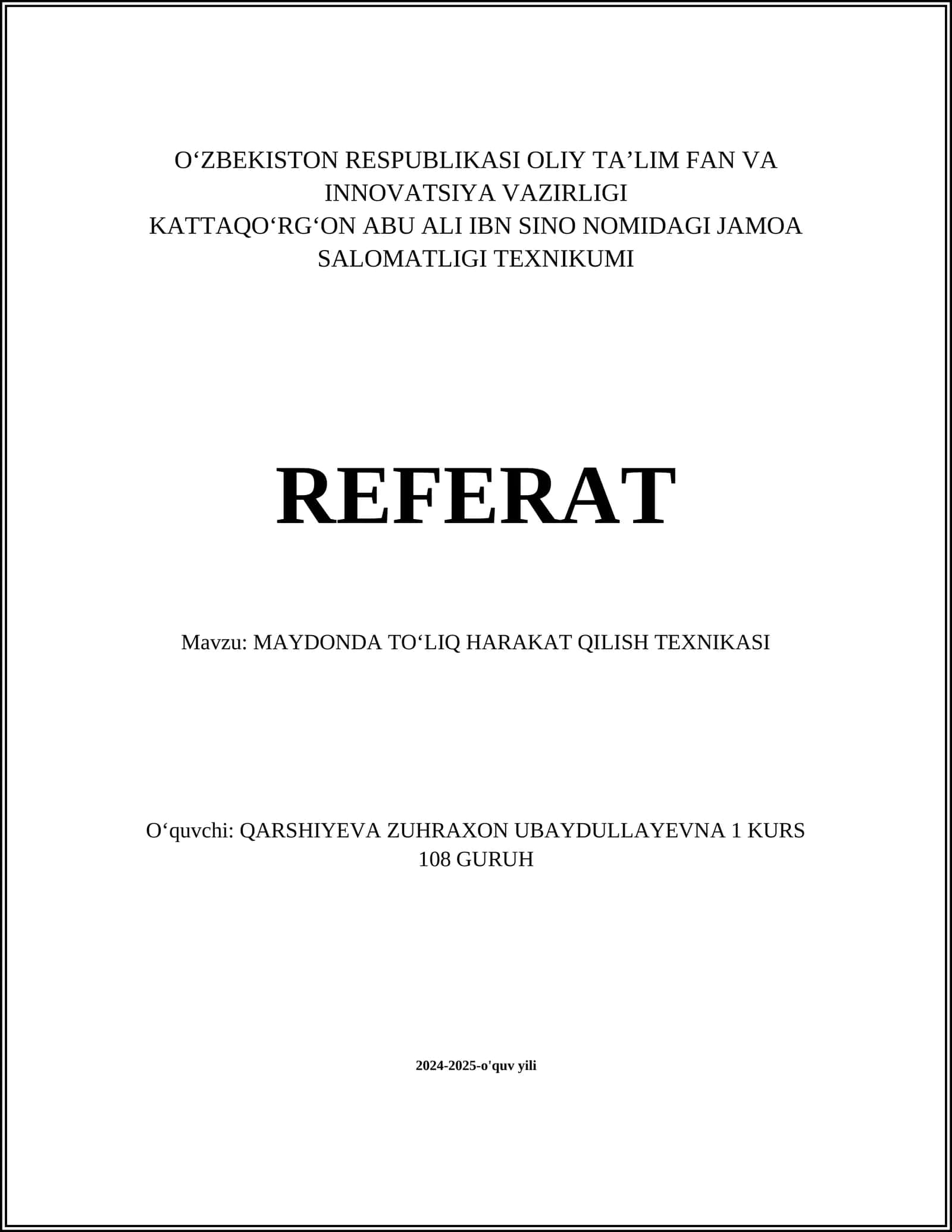 MAYDONDA TOʻLIQ HARAKAT QILISH TEXNIKASI 1