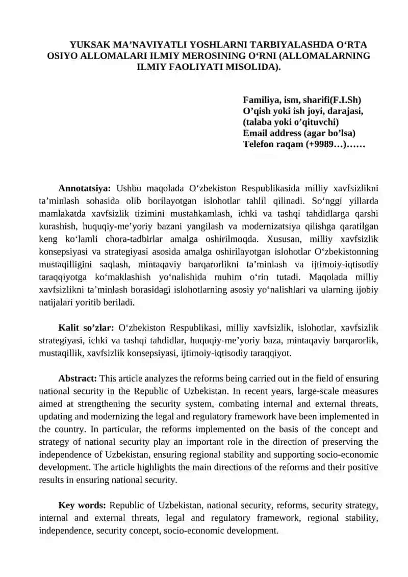 YOʻSHLARNI TARBIYALASHDA OʻRTA OSIYO ALLOMALARI ILMIY MEROSINING OʻRNI