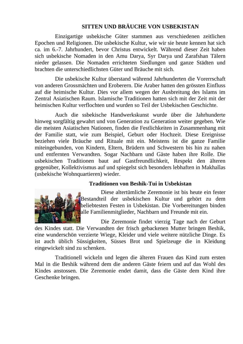 SITTEN UND BRÄUCHE VON USBEKISTAN 1
