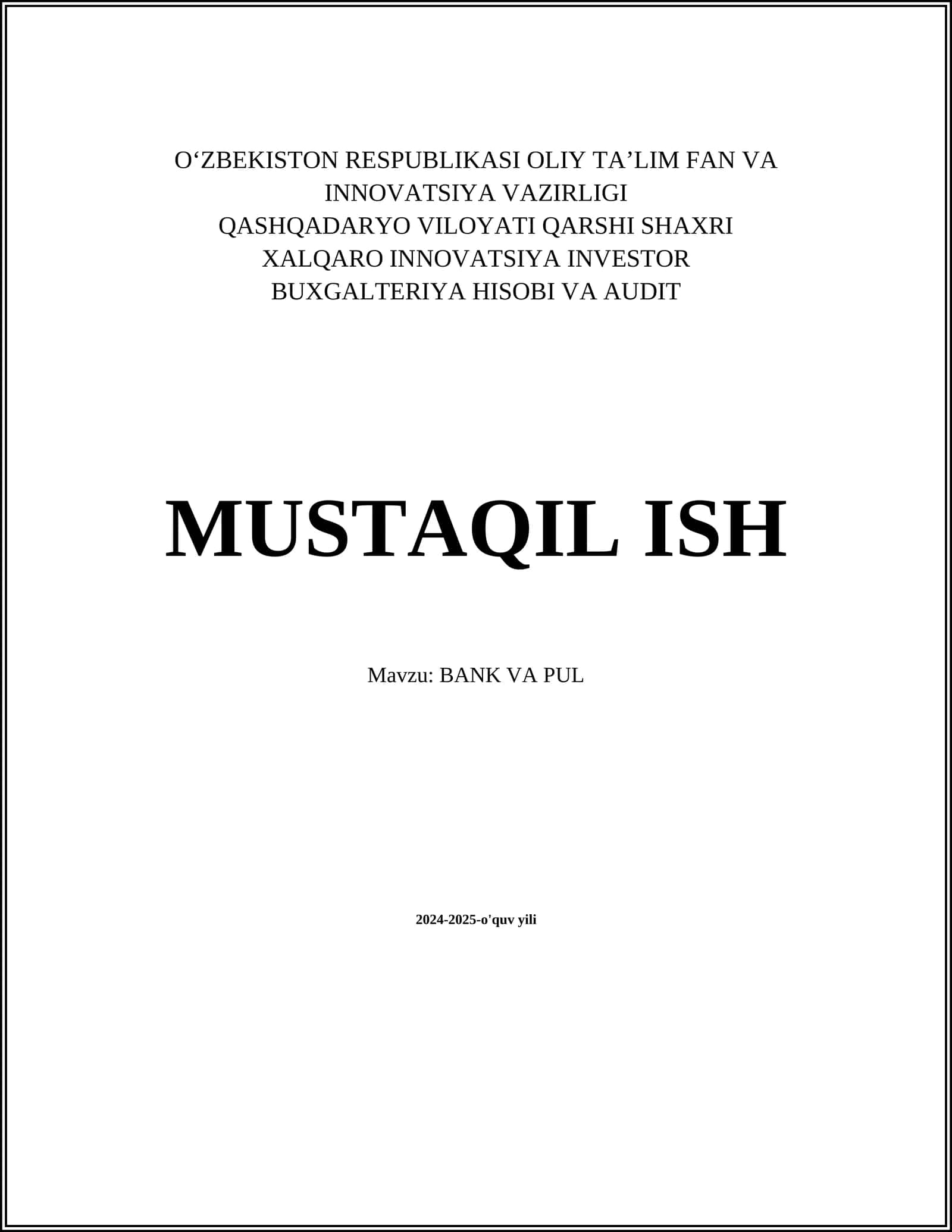 BANK VA PUL MUSTAQIL ISH 1