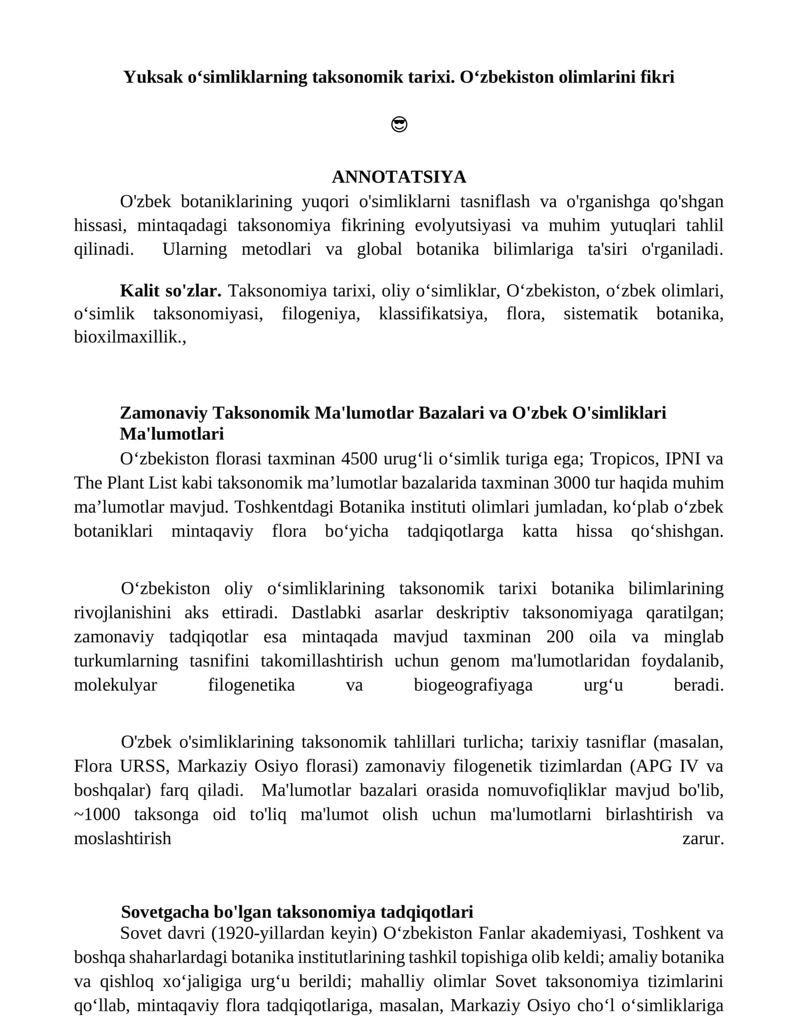 Yuksak oʻsimliklarning taksonomik tarixi 1