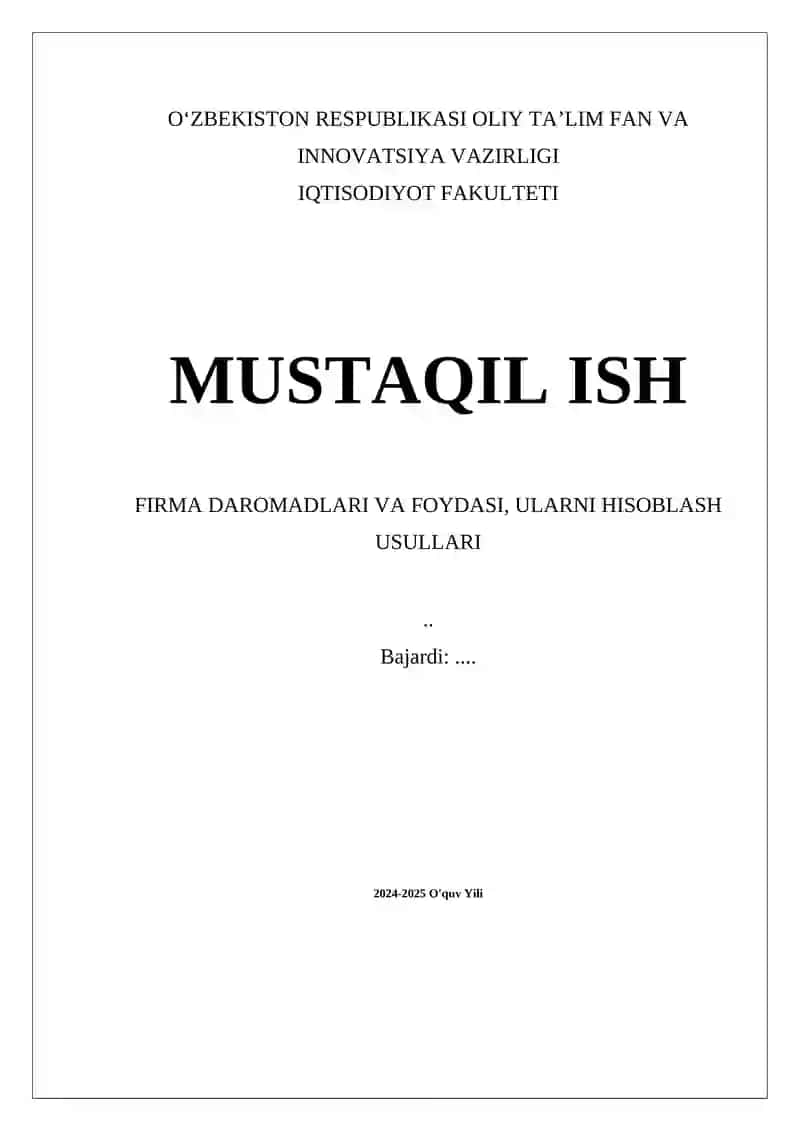 Daromadlar va foyda tushunchalari