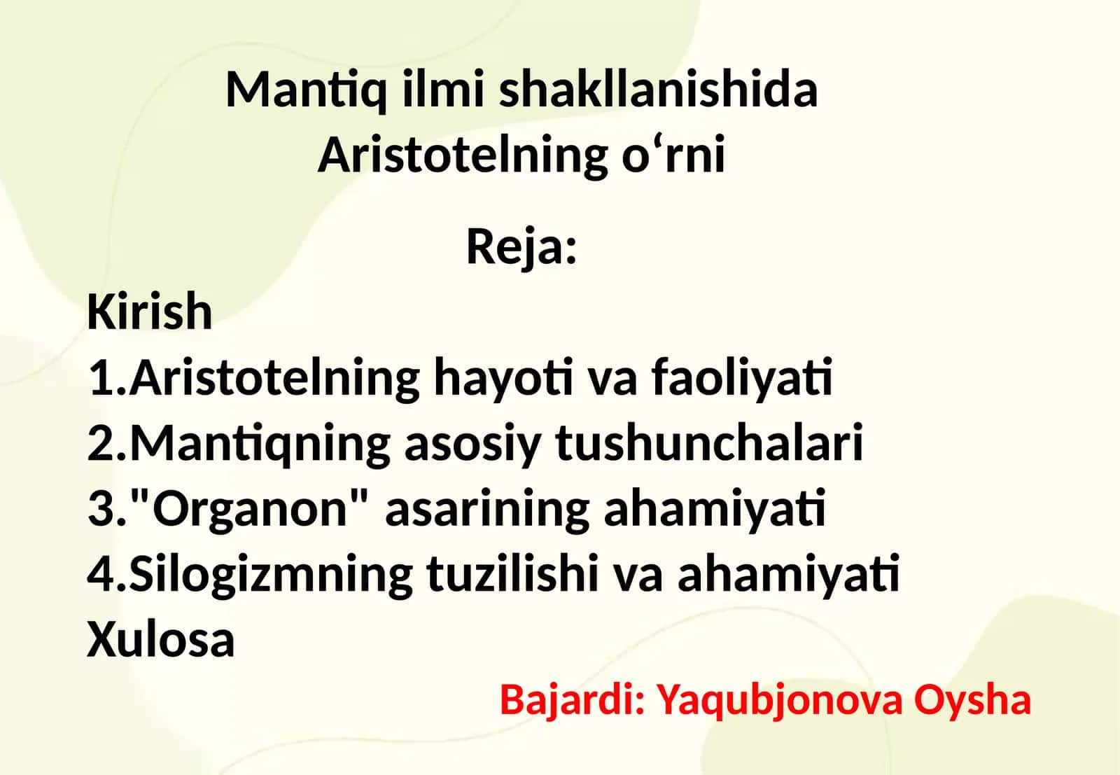 Mantiq ilmi shakllanishida Aristotelning oʻrni 1