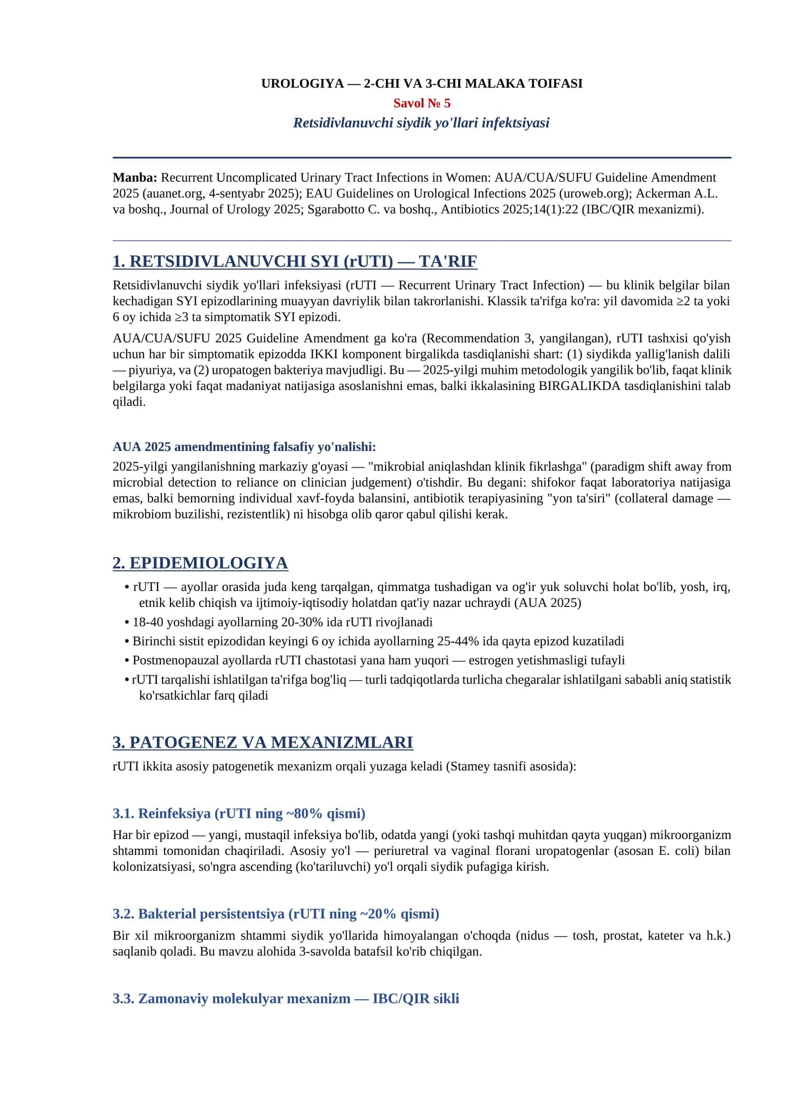 Retsidivlanuvchi siydik yo'llari infektsiyasi 1