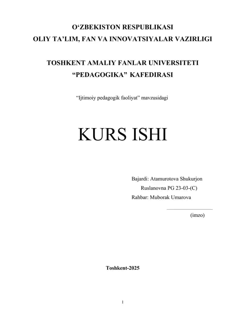 Ijtimoiy pedagogik faoliyat 1