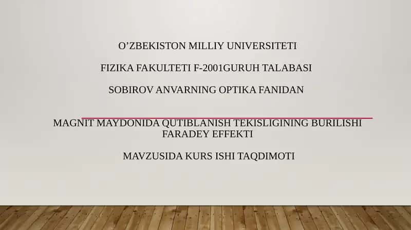 Magnit maydonida qutiblanish tekisligining burilishi 1