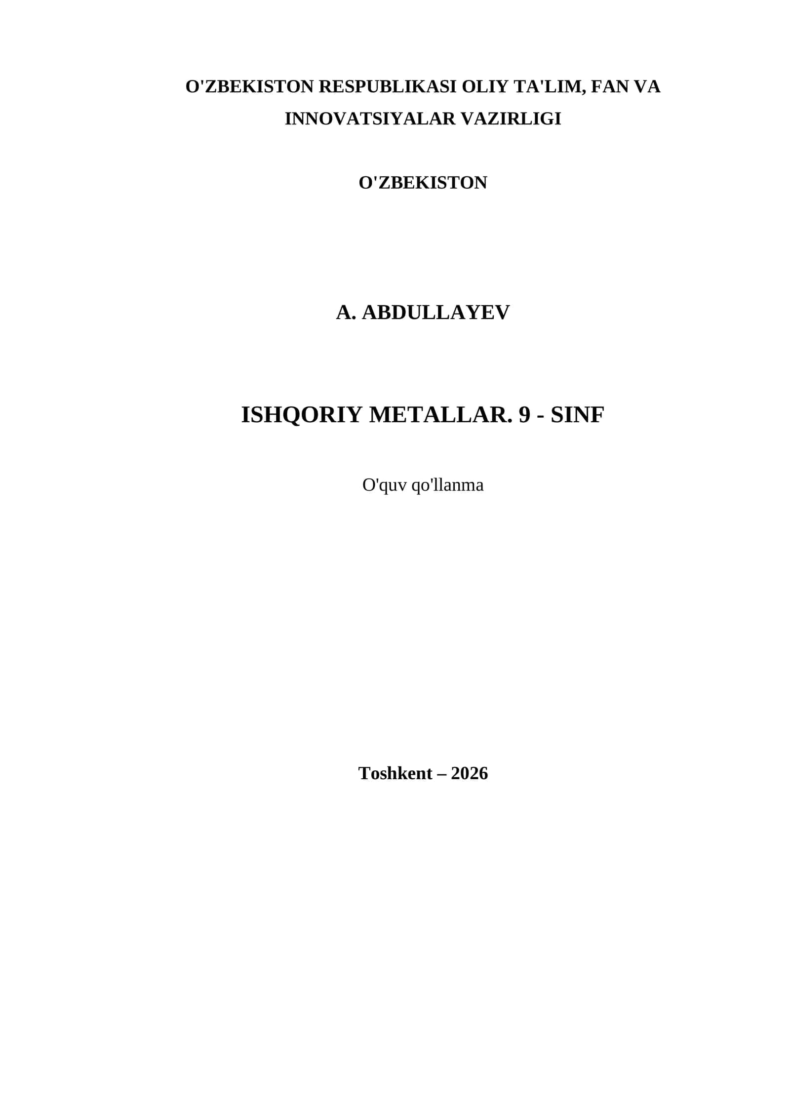 ISHQORIY METALLAR. 9 - SINF 1