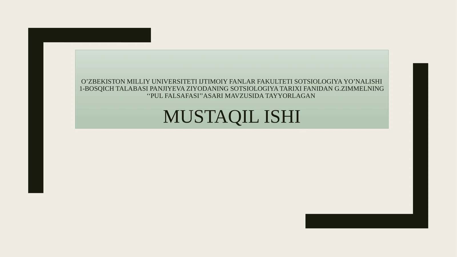 G.ZIMMELNING ‘‘PUL FALSAFASI’’ASARI 1