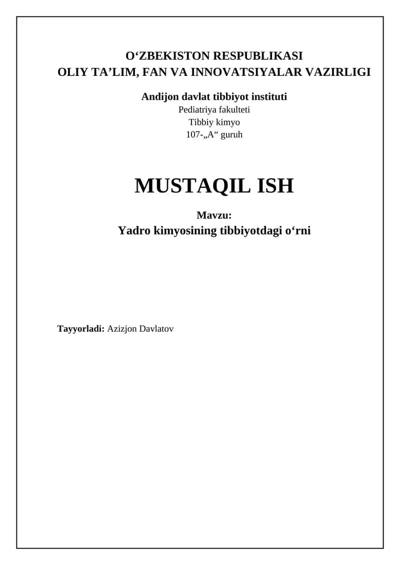 Yadro kimyosi tibbiyotdagi oʻrni 1