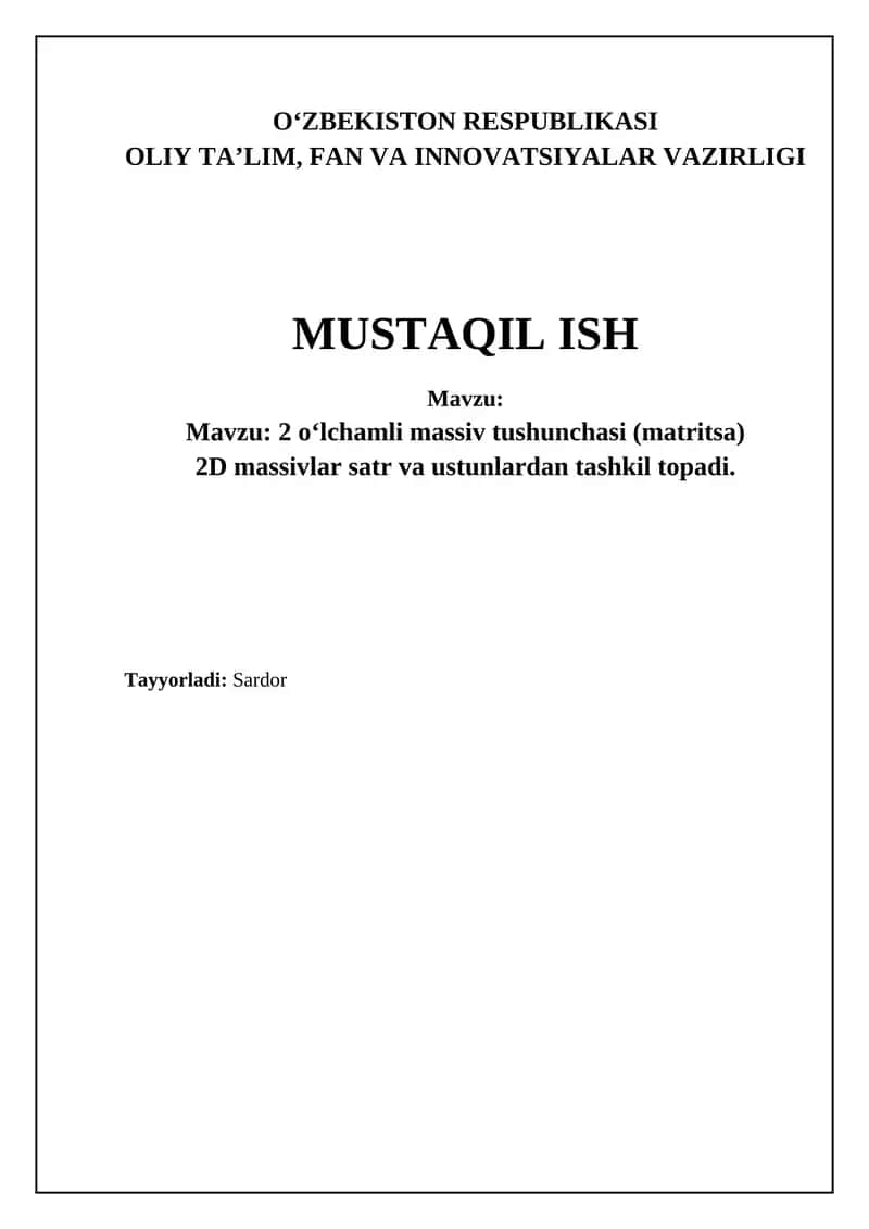 2 o‘lchamli massiv tushunchasi (matritsa) 1