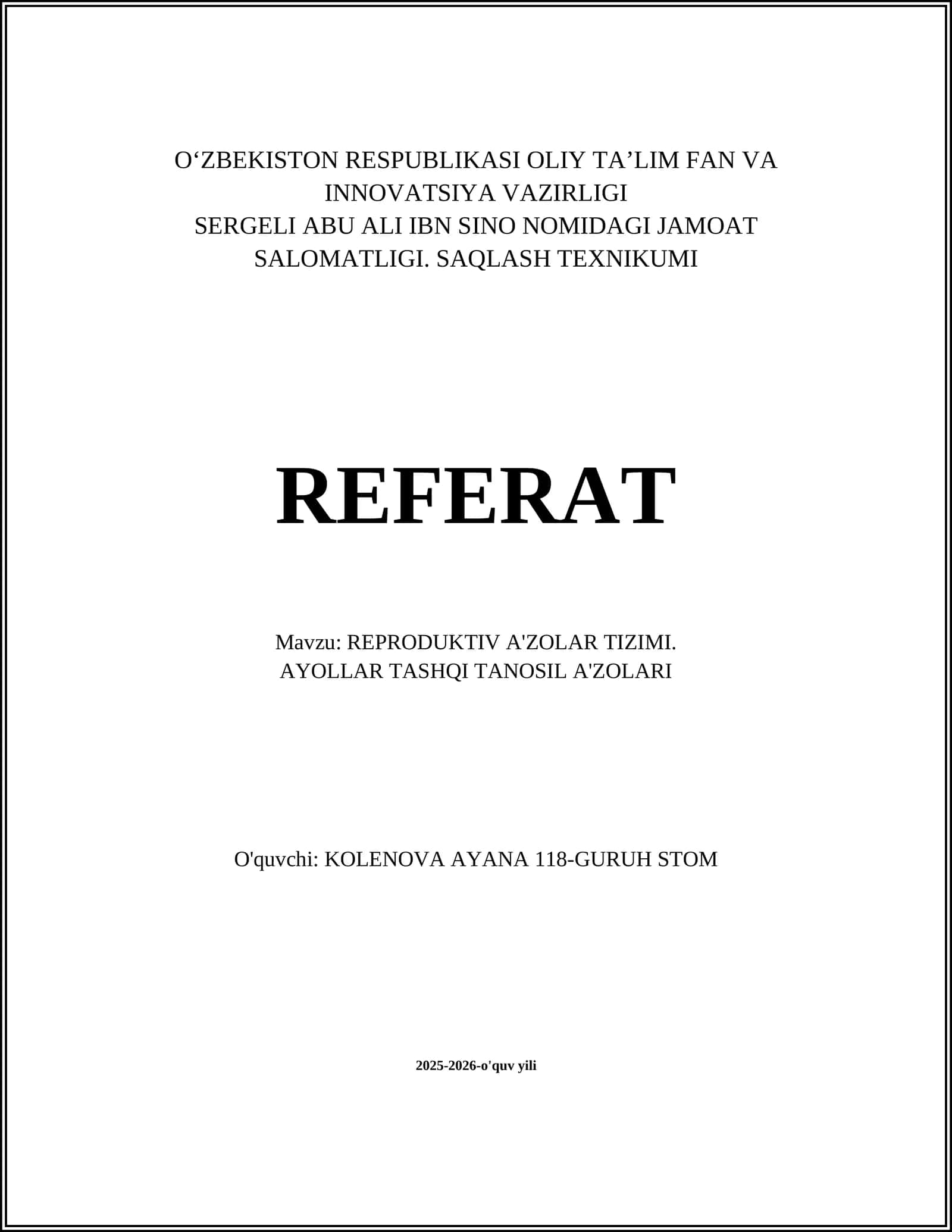 REPRODUKTIV A'ZOLAR TIZIMI 1