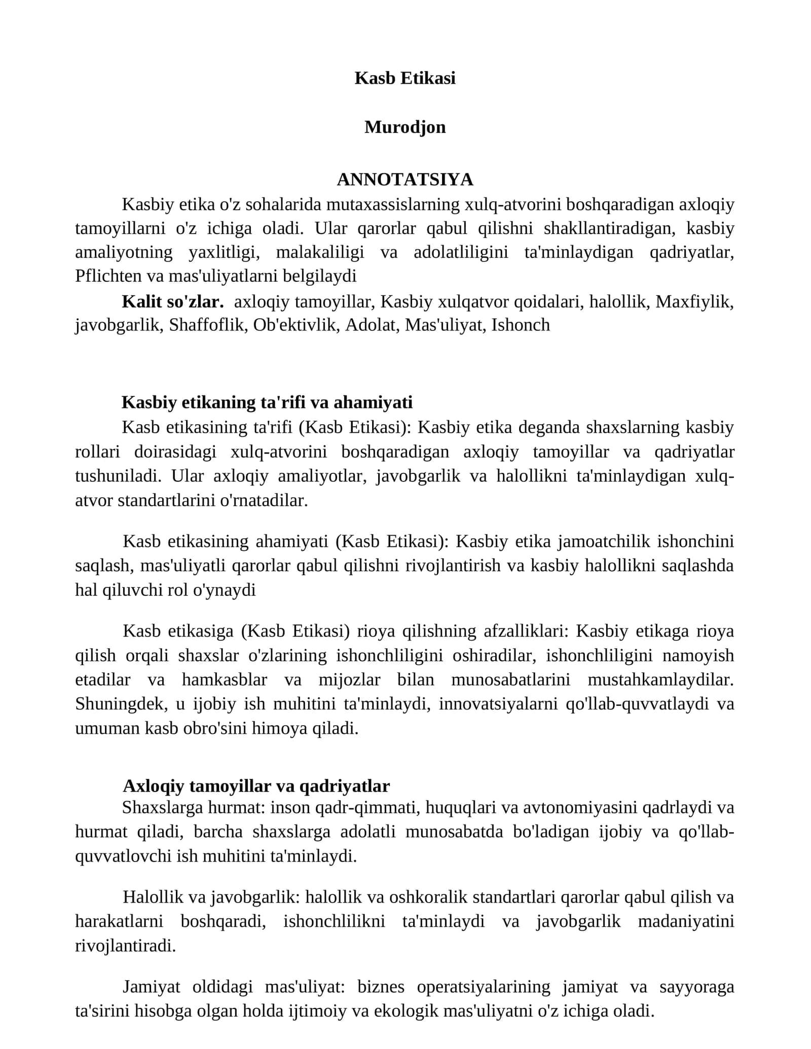 Kasb Etikasi 1