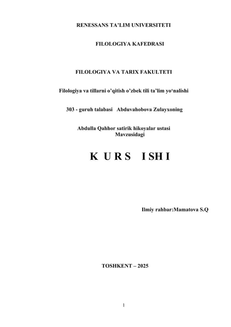 Abdulla Qahhor satirik hikoyalar ustasi 1