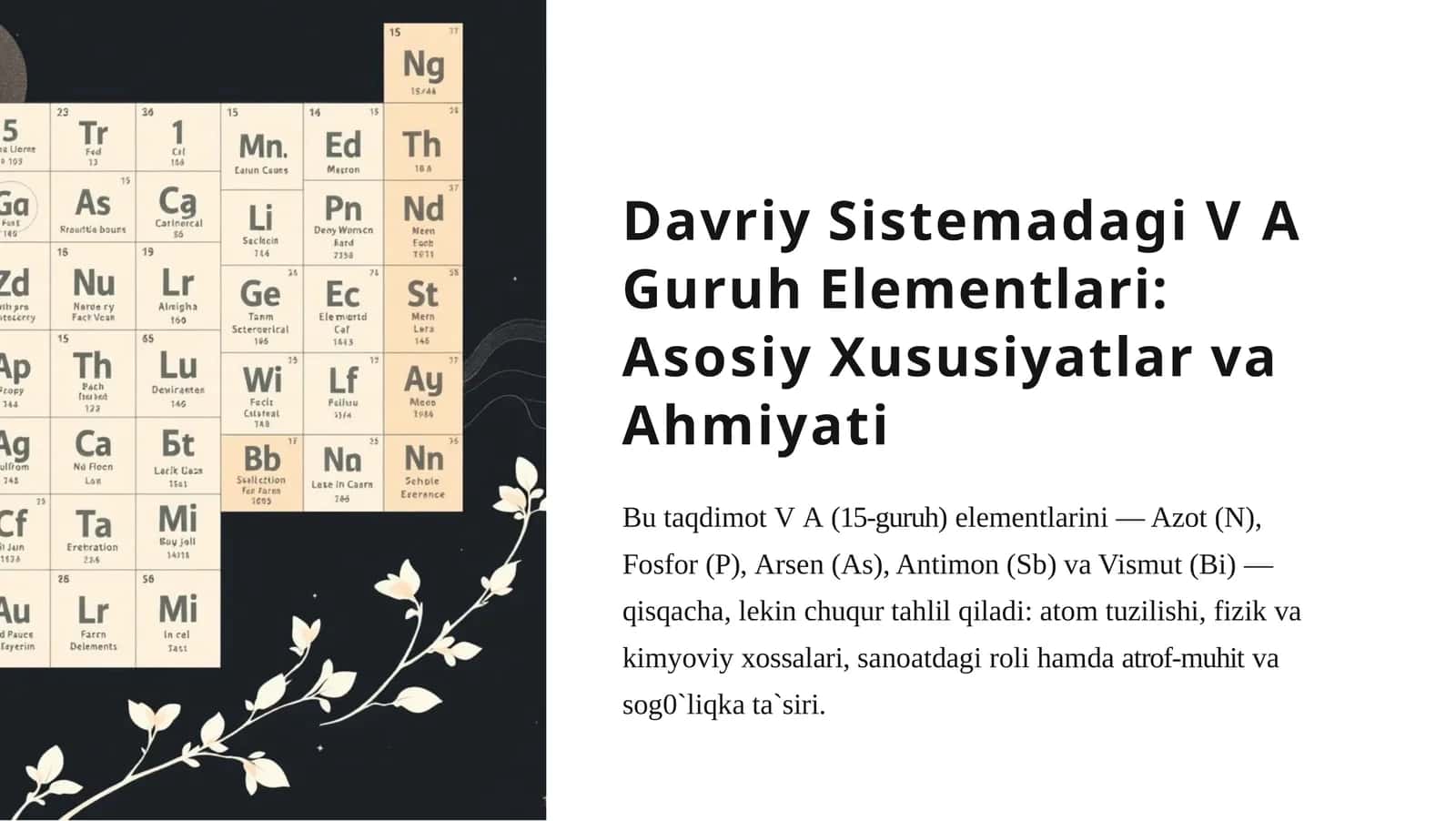 Davriy Sistemadagi VAGuruh Elementlari: Asosiy Xususiyatlar va Ahmiyati 1