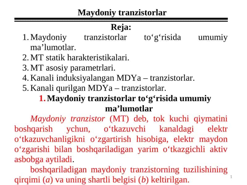 Maydoniy tranzistorlar 1