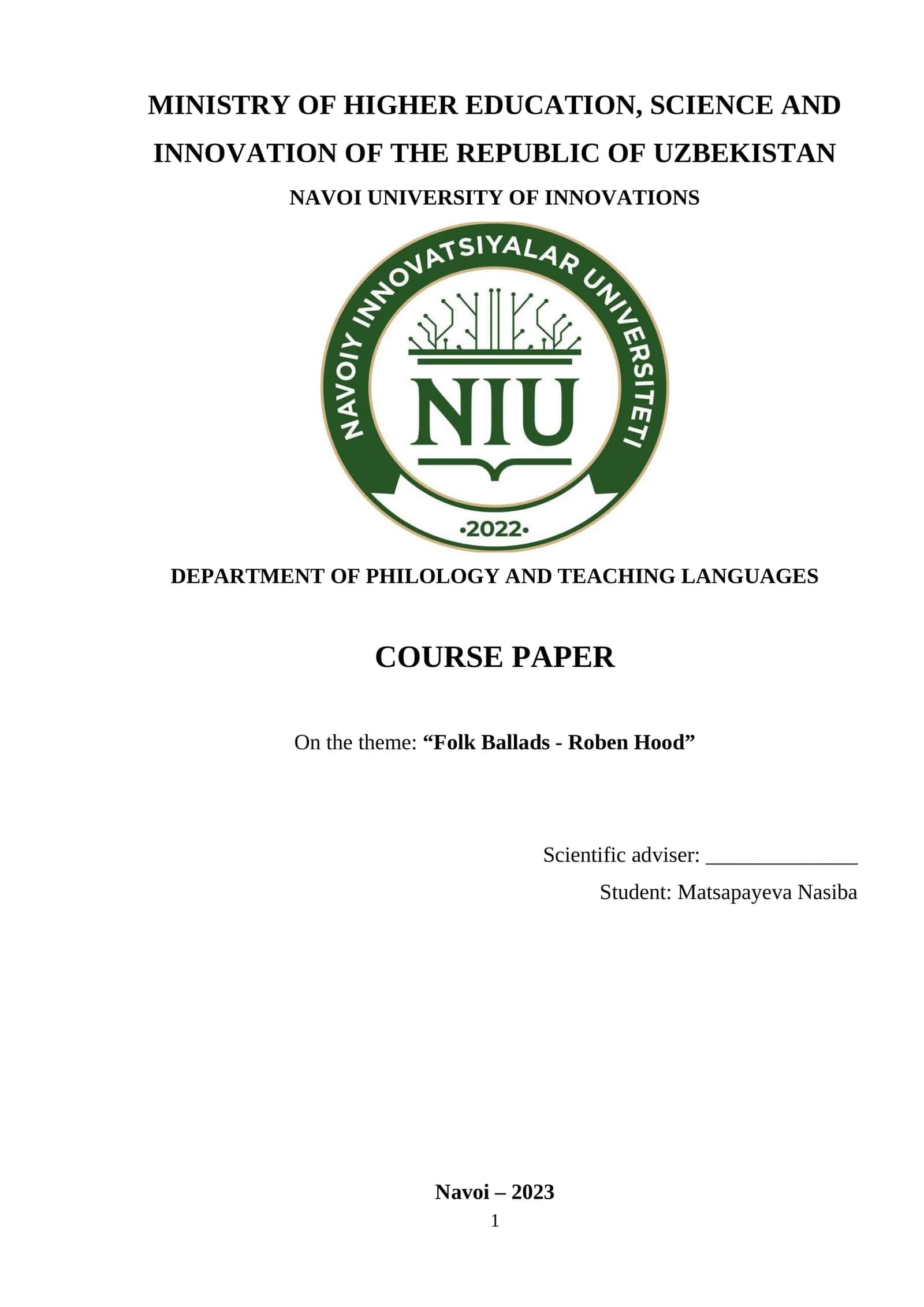 Navoi University Course Paper 1