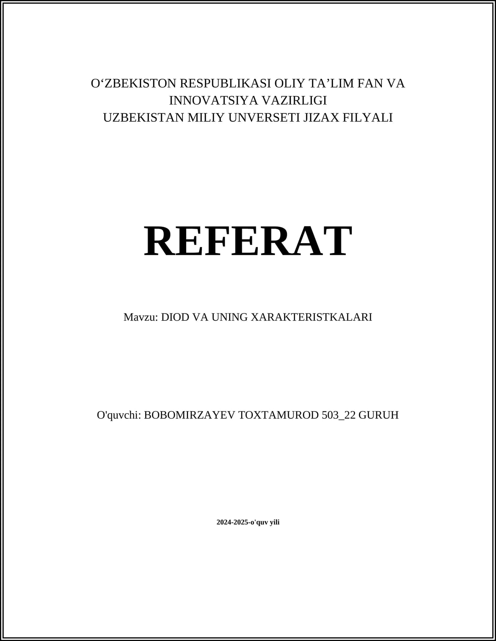 DIOD VA UNING XARAKTERISTIKALARI 1