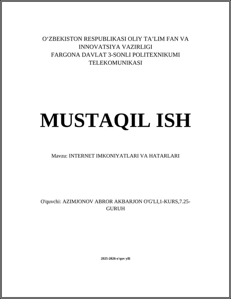INTERNET IMKONIYATLARI VA HATARLARI 1