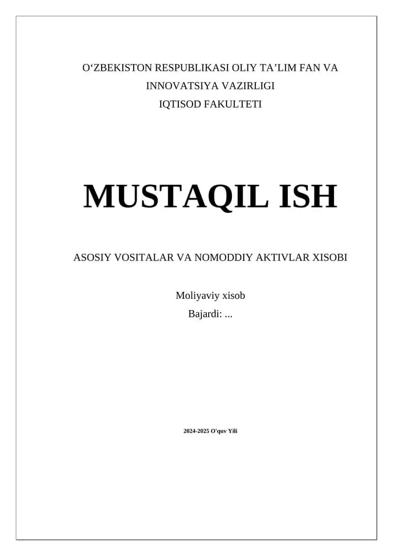 Asosiy vositalar va nomoddiy aktivlar xisobi 1