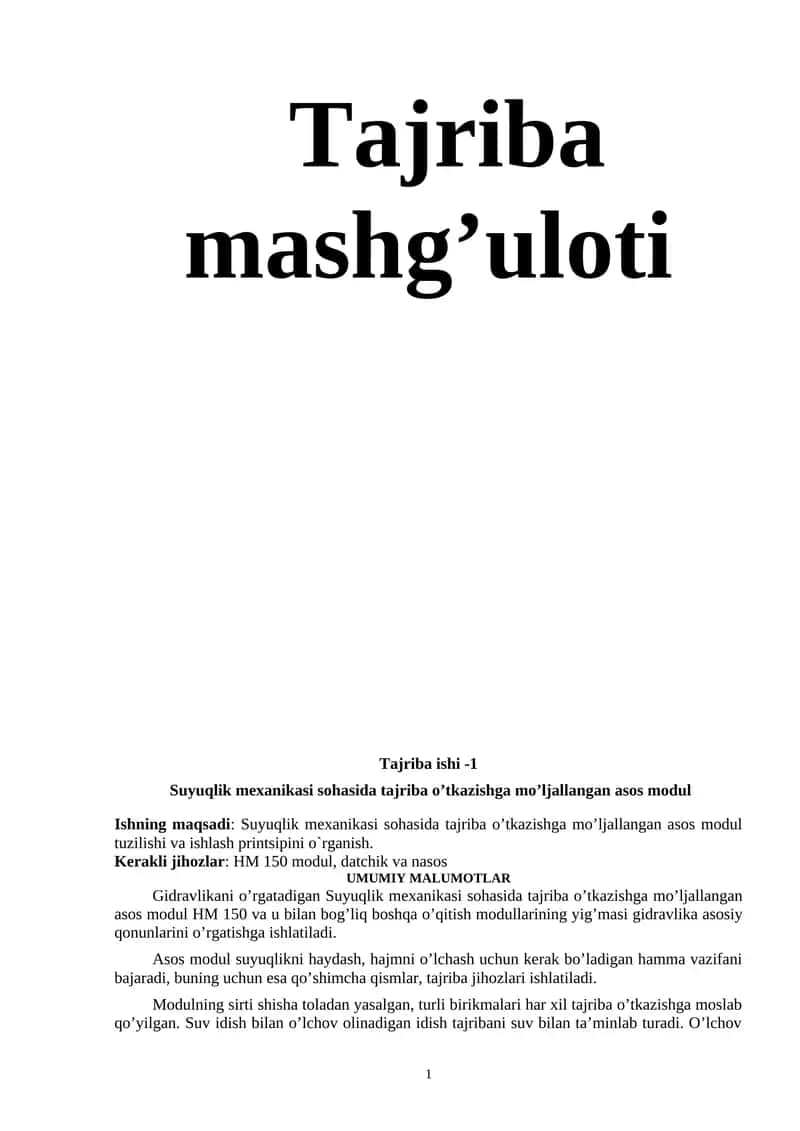 Tajriba mashg’uloti 1