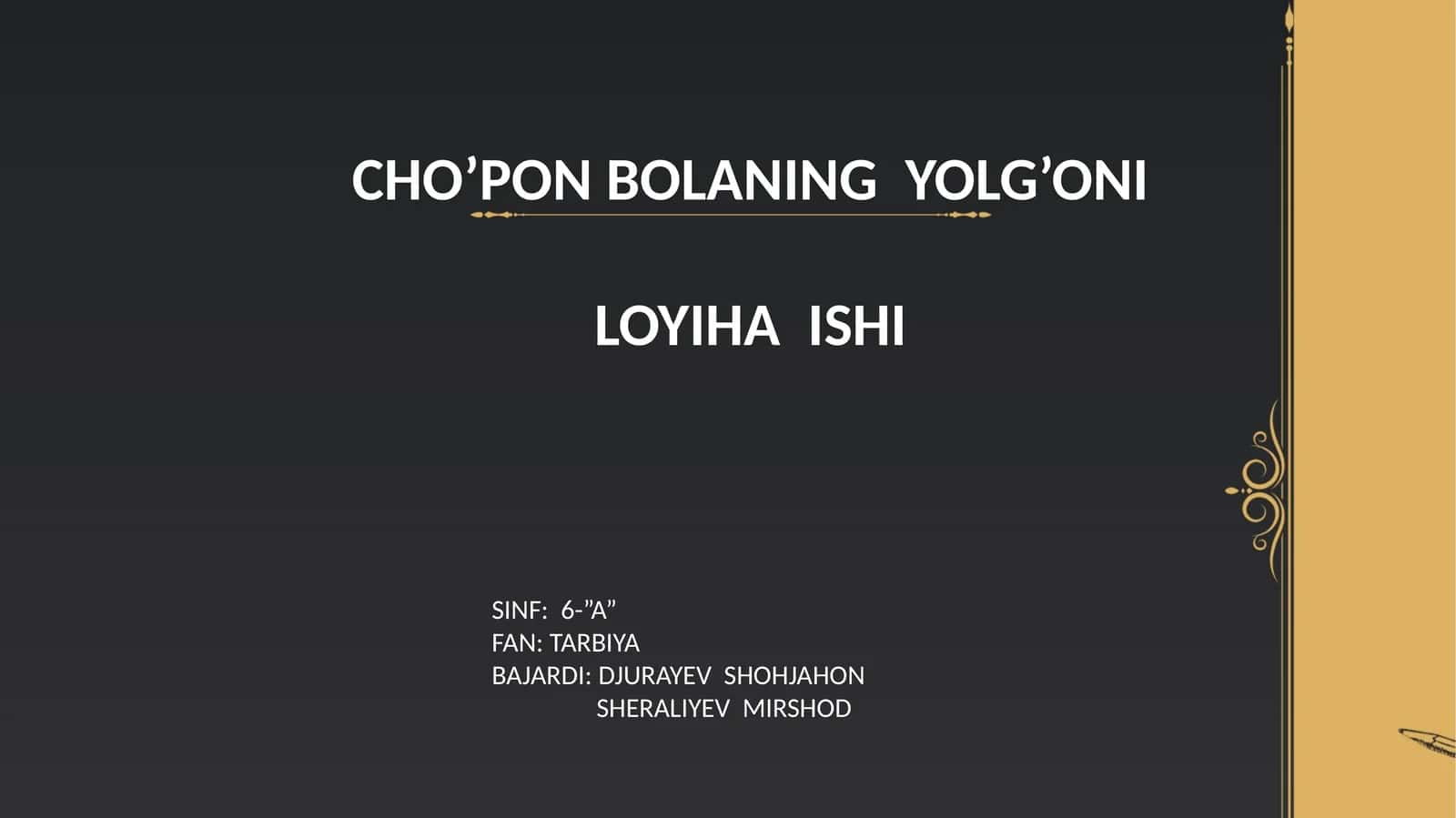 CHO’PON BOLANING  YOLG’ONI 1