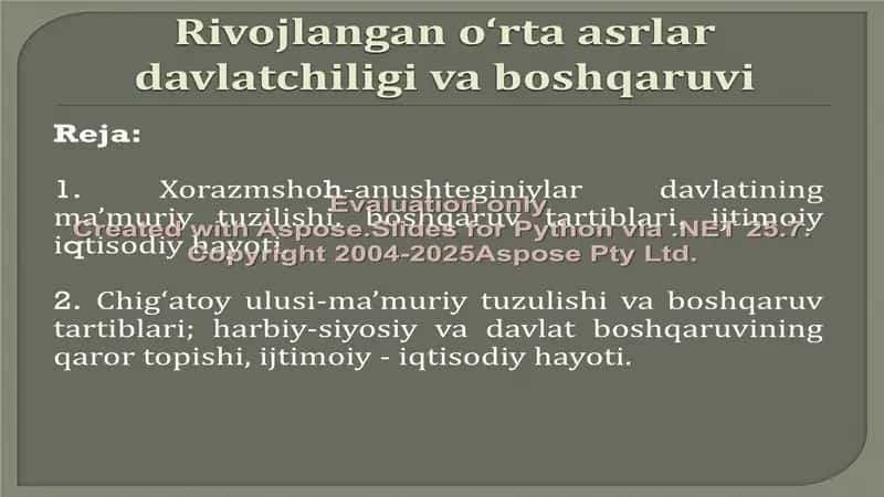 Rivojlangan o‘rta asrlar davlatchiligi va boshqaruvi 1