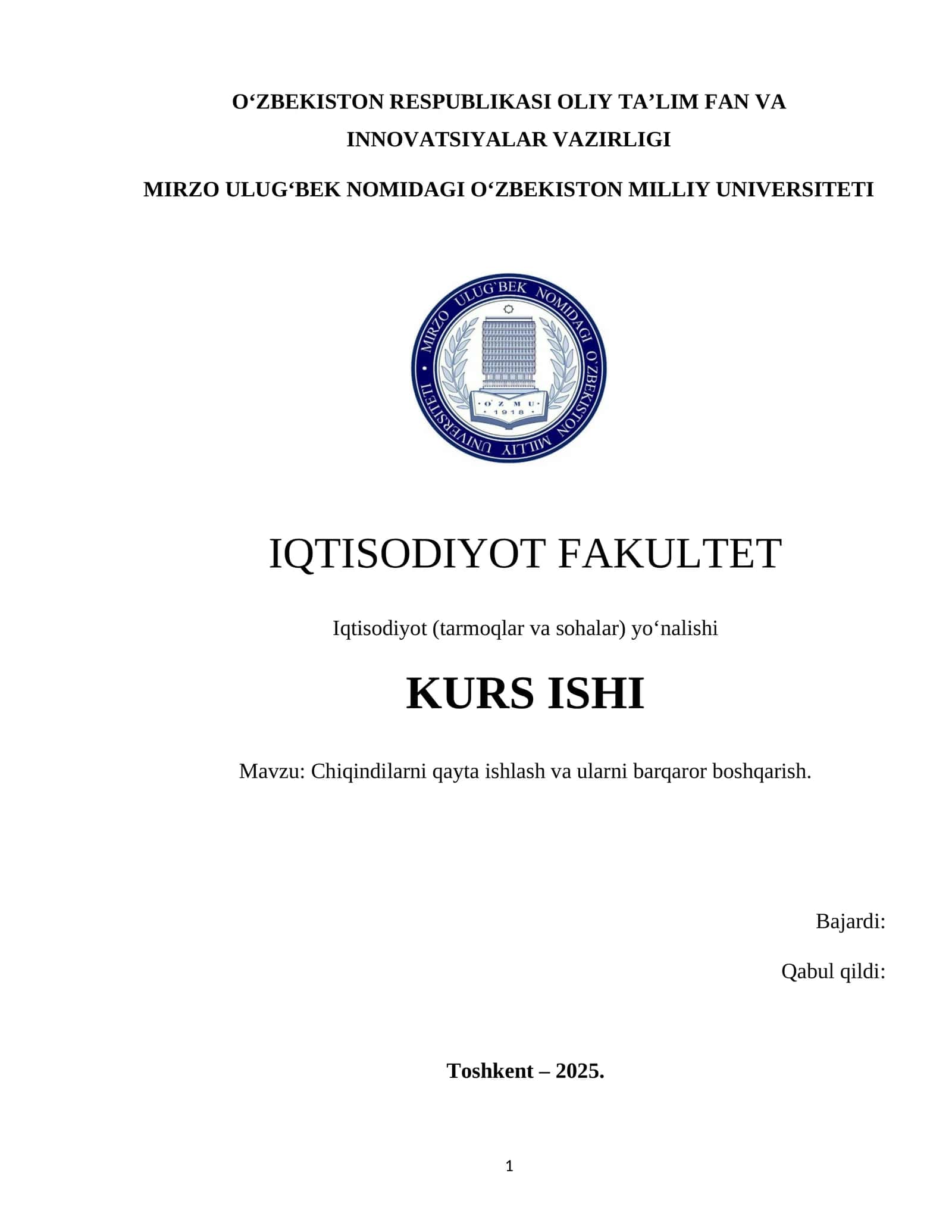 Chiqindilarni qayta ishlash va ularni barqaror boshqarish 1