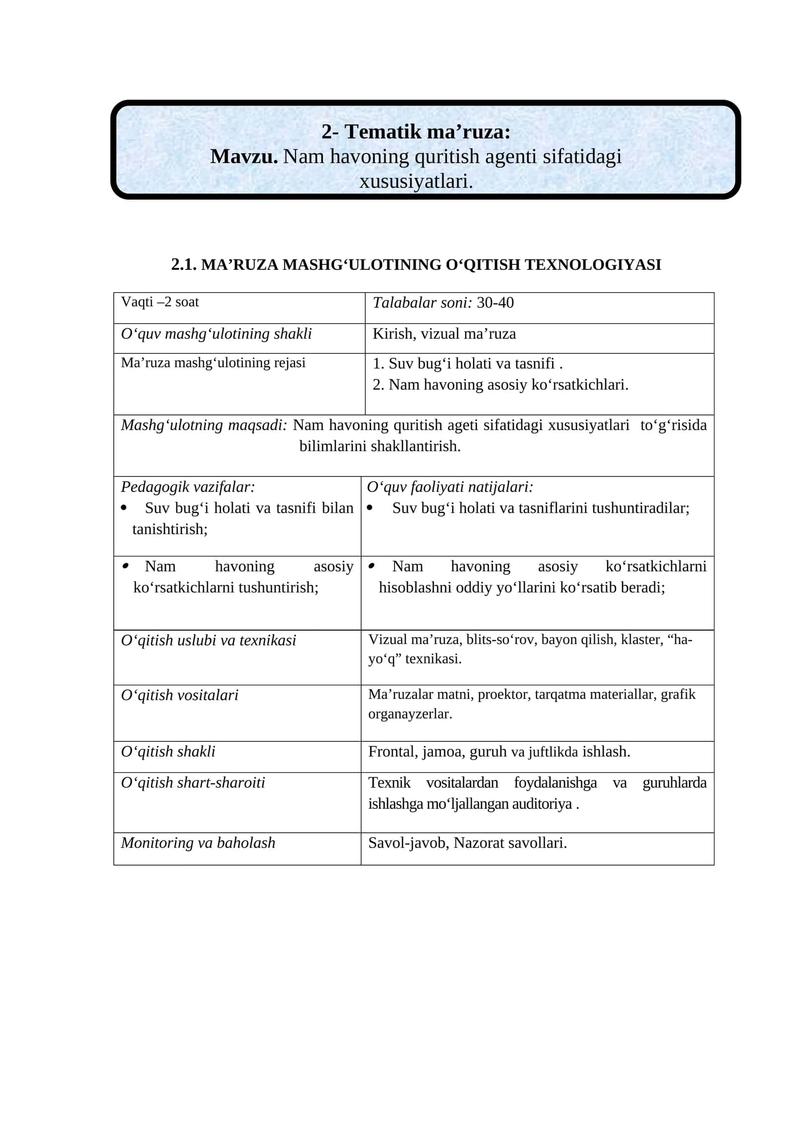 Nam havoning quritish agenti sifatidagi xususiyatlari 1