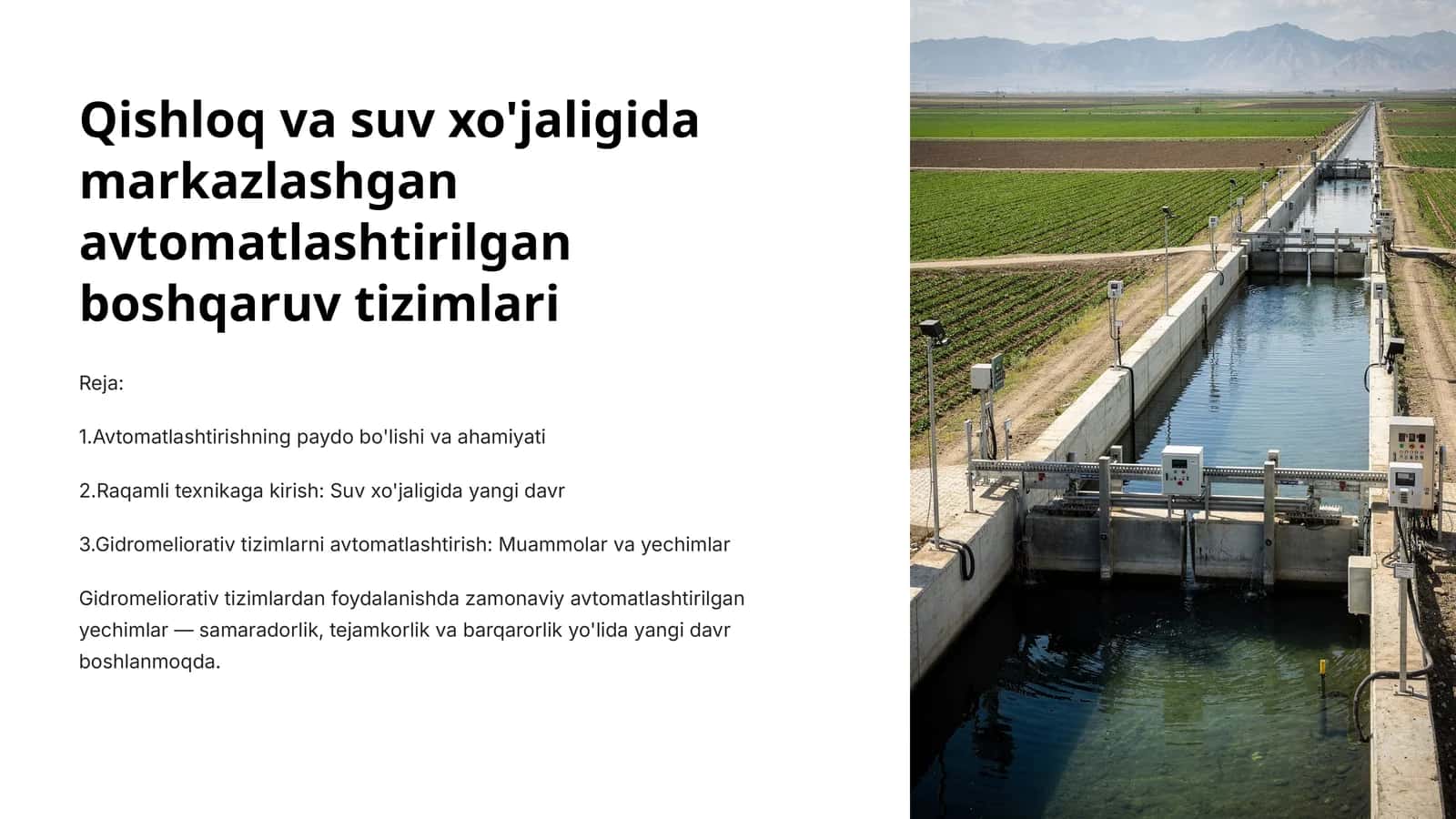 Gidromeliorativ tizimlarni avtomatlashtirish: Muammolar va yechimlar 1
