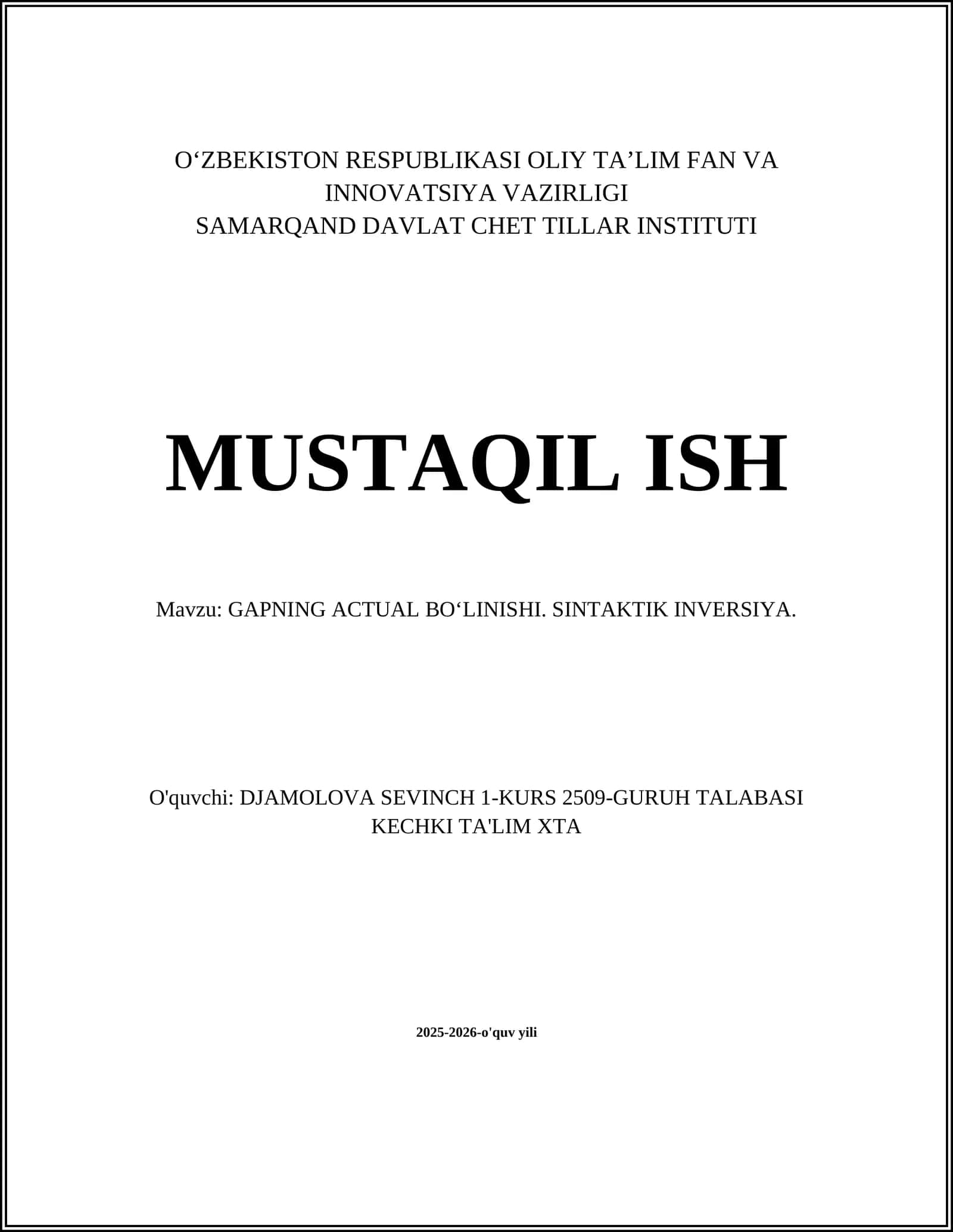GAPNING ACTUAL BOʻLINISHI. SINTAKTIK INVERSIYA 1