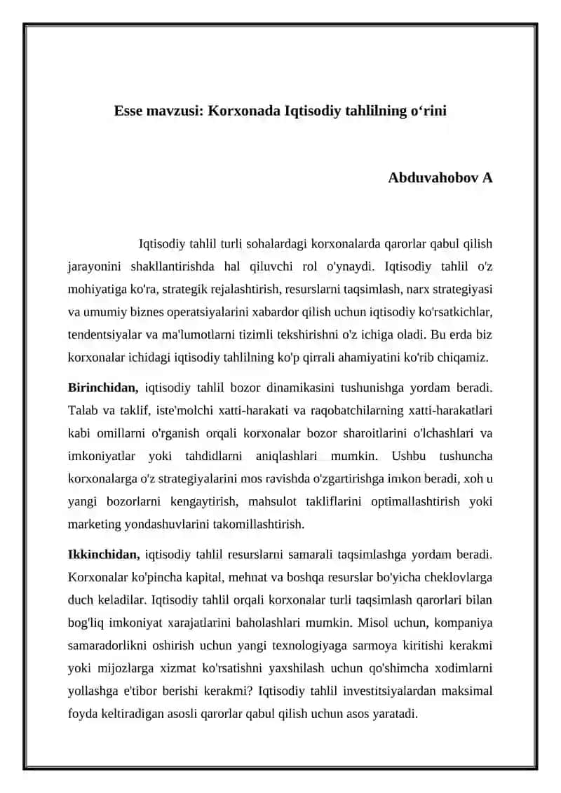 Iqtisodiy Tahlil