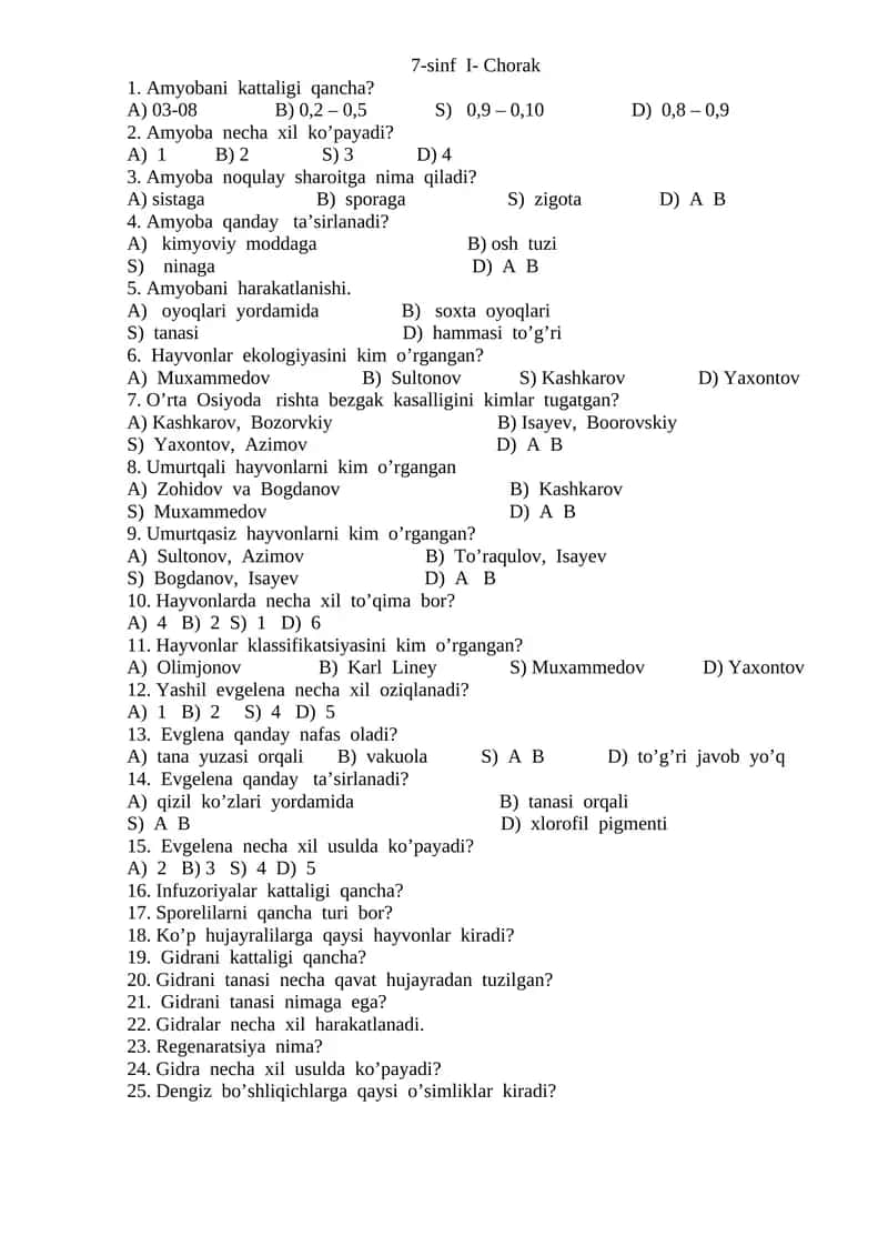 7-sinf I- Chorak 1