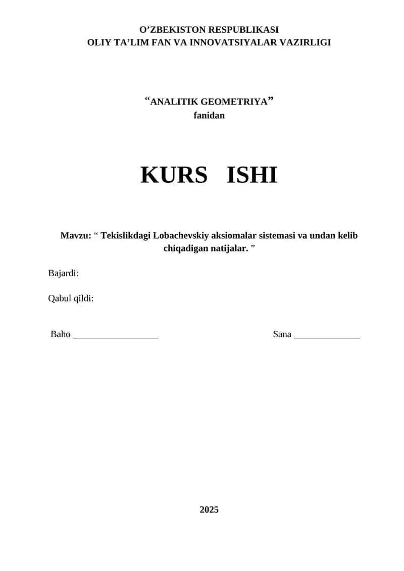 ANALITIK GEOMETRIYA fanidan KURS ISHI 1