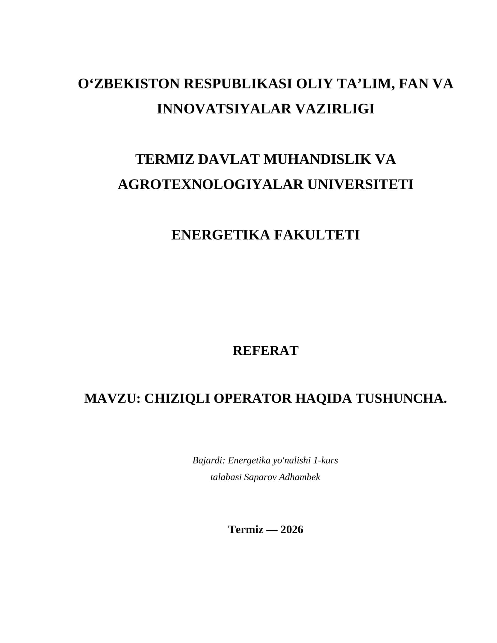 CHIZIQLI OPERATOR HAQIDA TUSHUNCHA 1