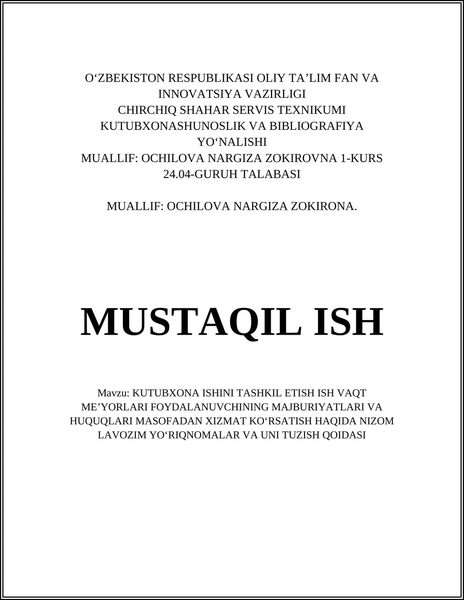 KUTUBXONA ISHINI TASHKIL ETISH 1