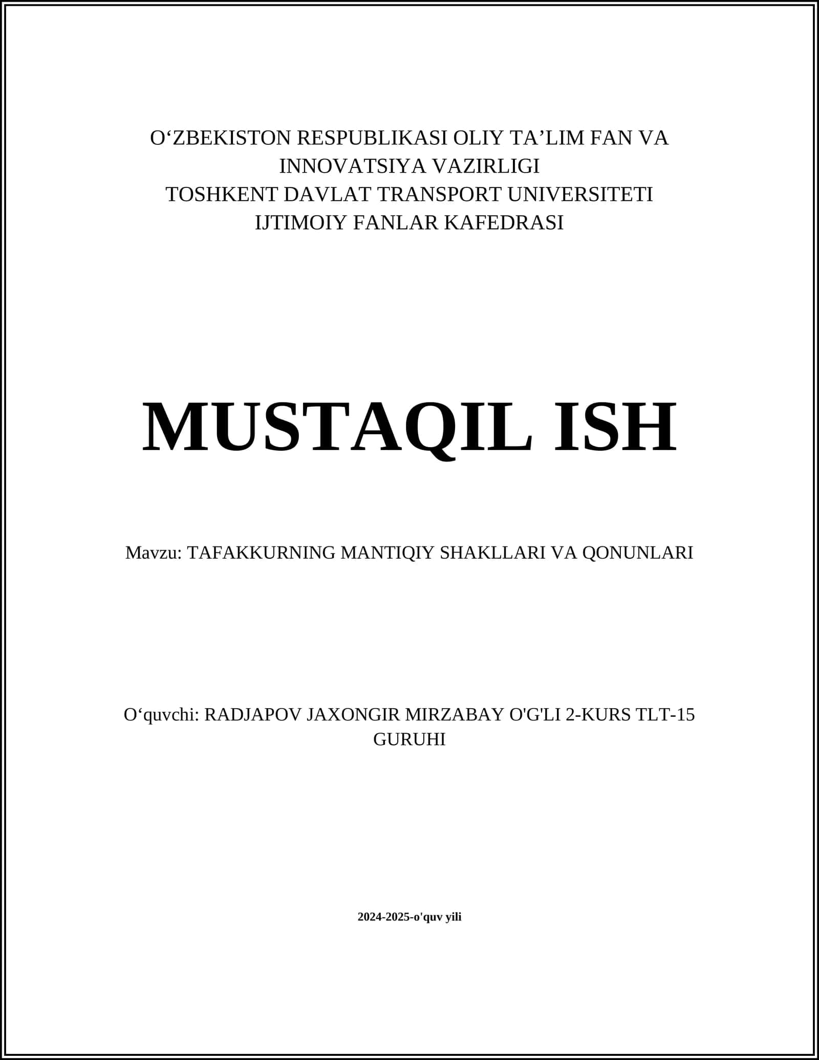 TAFAKKURNING MANTIQIY SHAKLLARI VA QONUNLARI 1