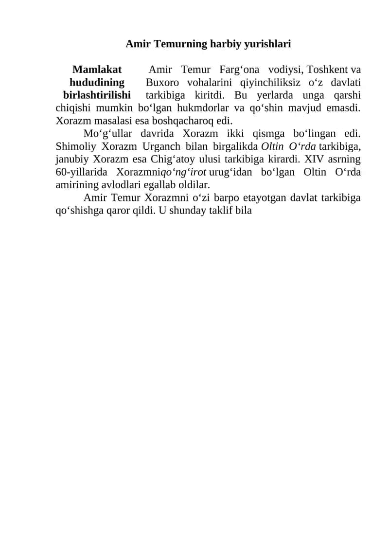 Amir Temurning harbiy yurishlari 1