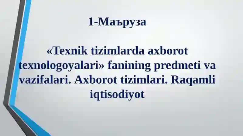 Texnik tizimlarda axborot texnologiyalari