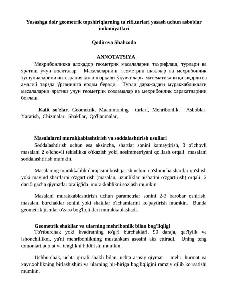Yasashga doir geometrik topshiriqlar 1