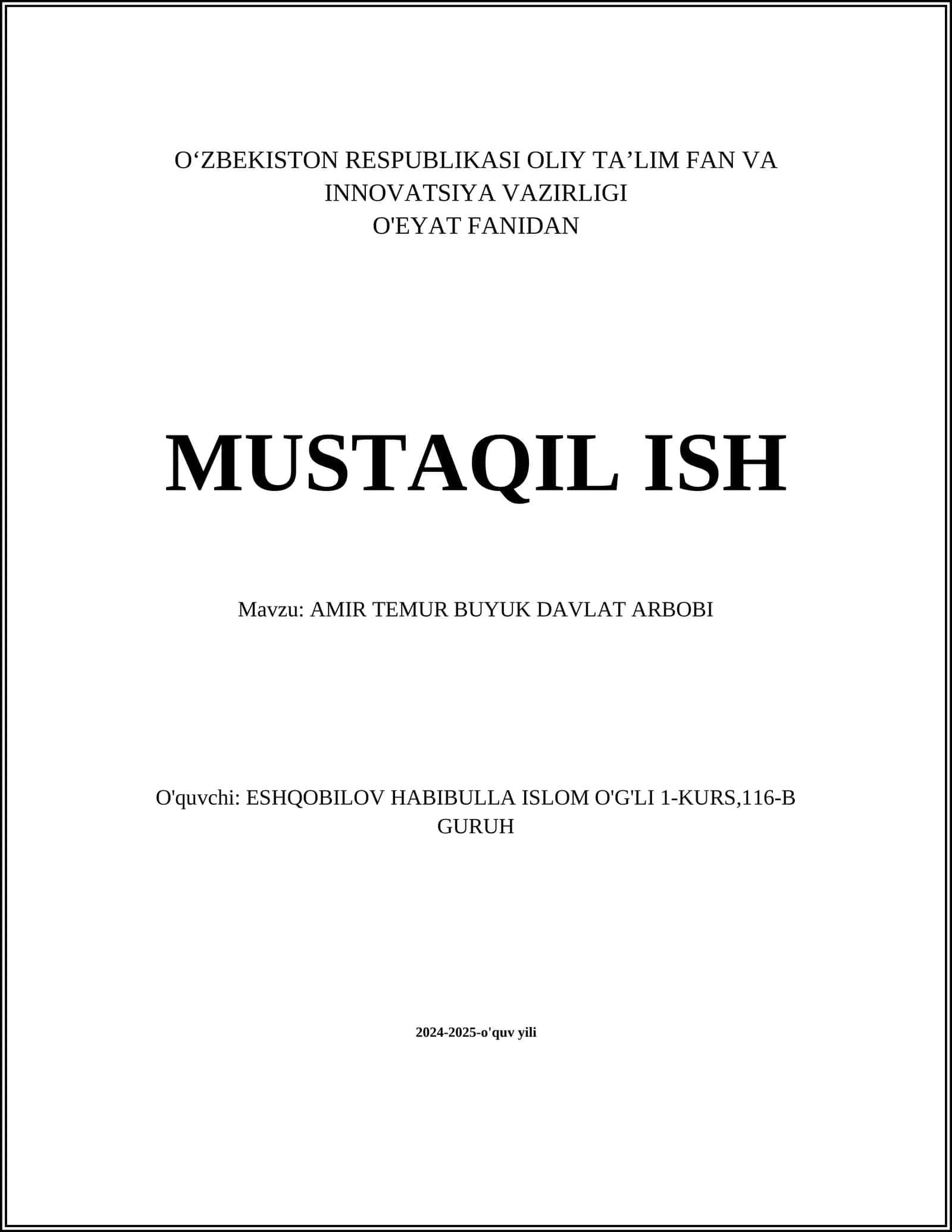 AMIR TEMUR BUYUK DAVLAT ARBOBI 1