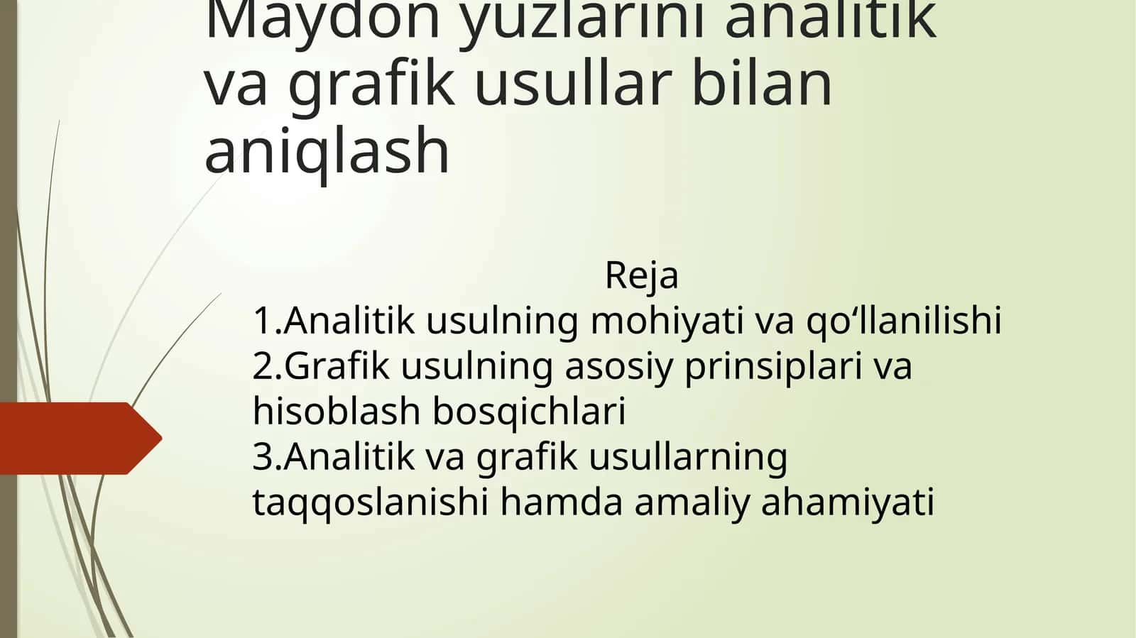 Maydon yuzlarini analitik va grafik usullar bilan aniqlash 1